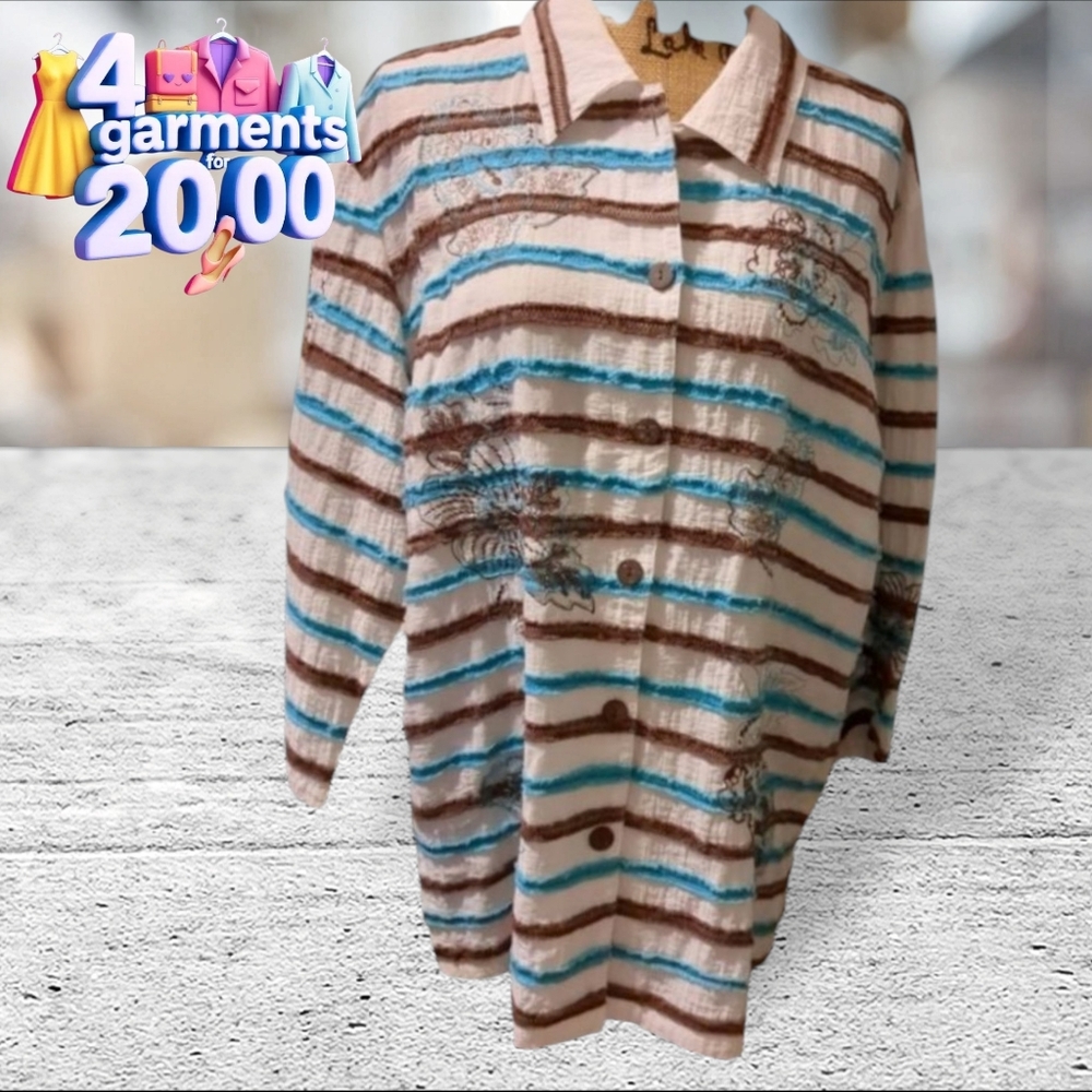 Multiples Button Down Linen Shirt/Jacket Size Xl - image 1